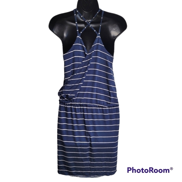 Chaser Navy Blue And White Striped Jersey Knit Dress NWT - Picture 5 of 9